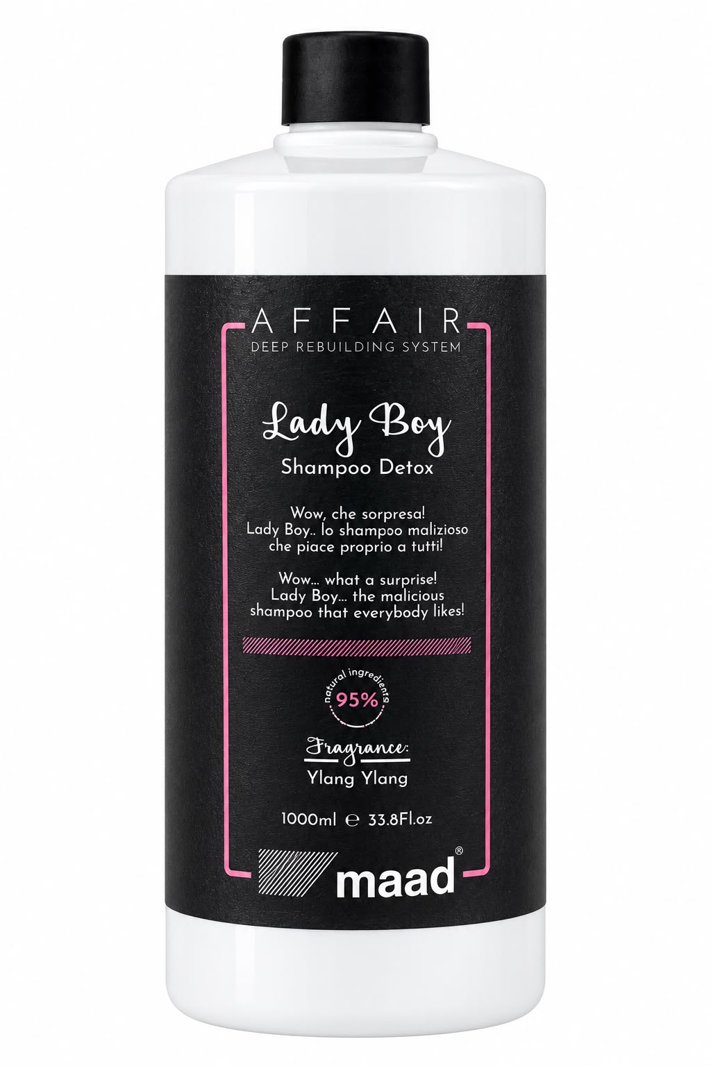 maad Affair Lady Boy Detox Shampoo 1000 ml bottle with black and pink label