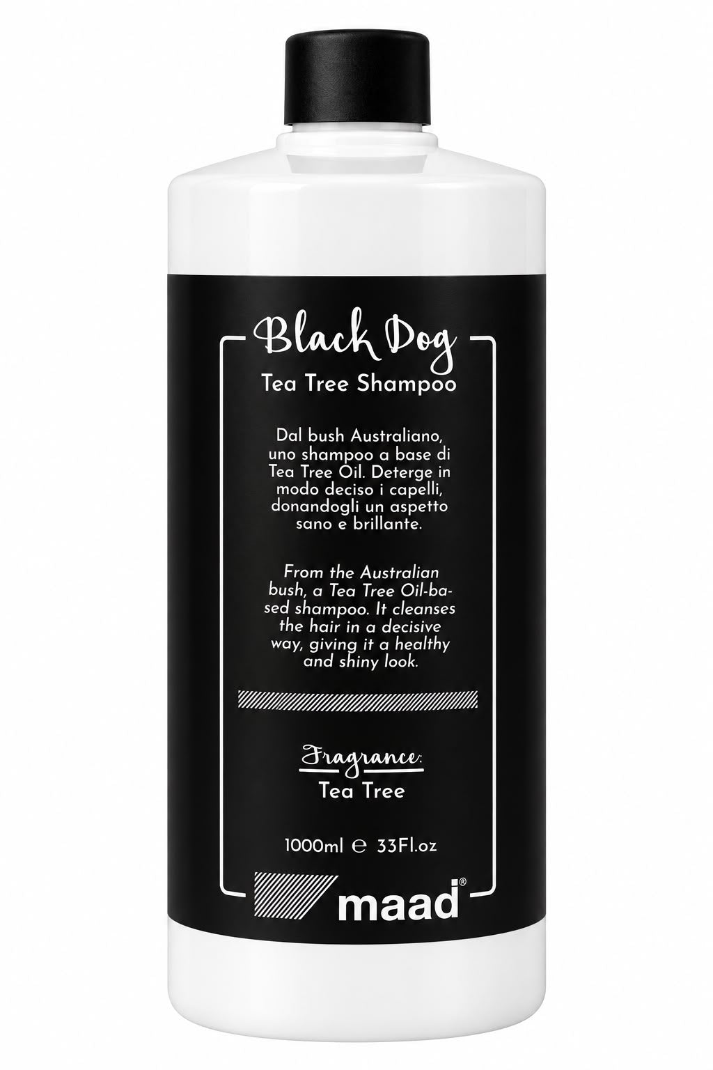 maad Black Dog Tea Tree Shampoo 1000 ml bottle with black label