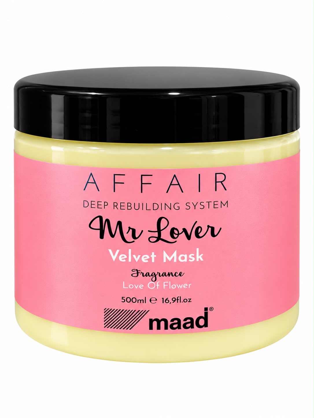 maad Affair Mr. Lover Velvet Mask 500 ml tub with pink label and black lid