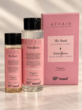 maad AFFAIR The Bond Elixir A 200 ml and Waterflower Activator B 500 ml bottles beside pink set box